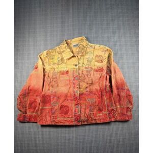 VTG Chico's Design Trucker Jacket Womens 1 Multicolor Embroidered Denim Cotton
